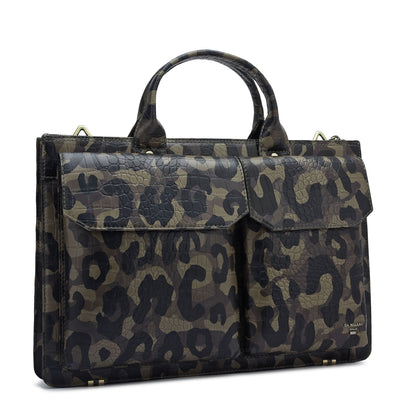 Military Green & Black Camouflage Leather Laptop Sleeve - Upto 14"