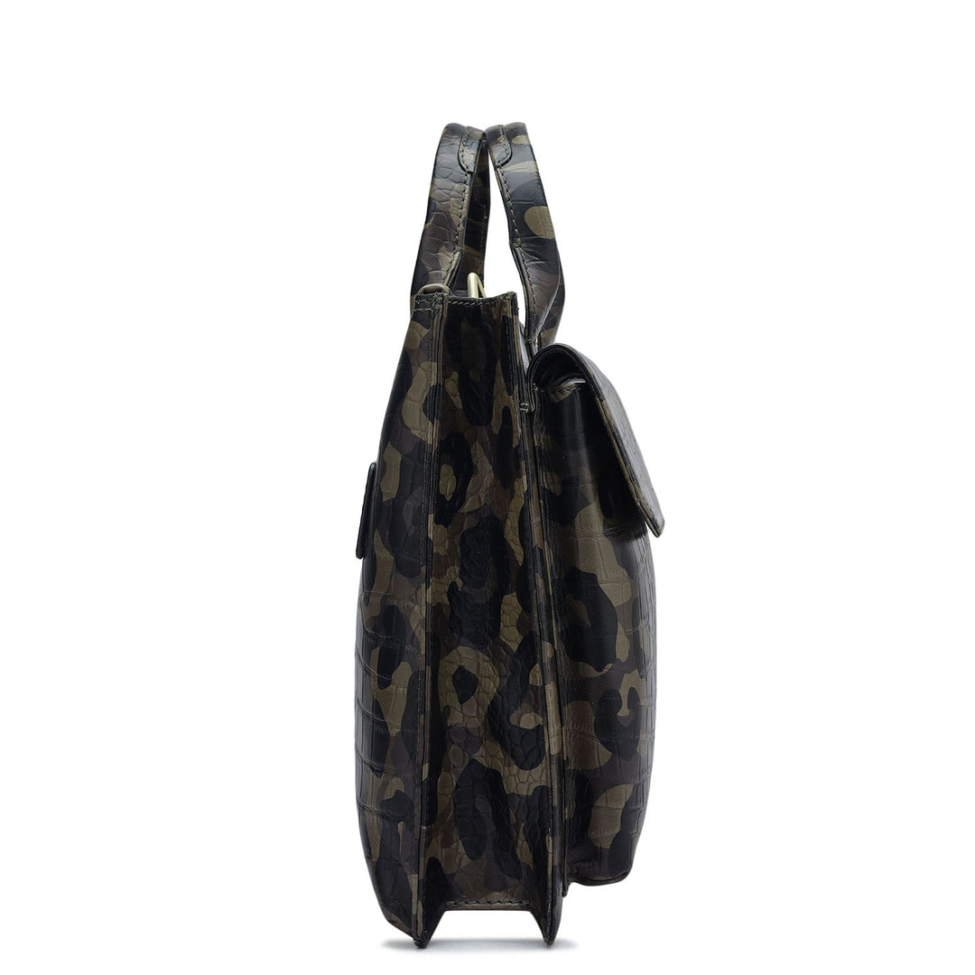 Military Green & Black Camouflage Leather Laptop Sleeve - Upto 14"