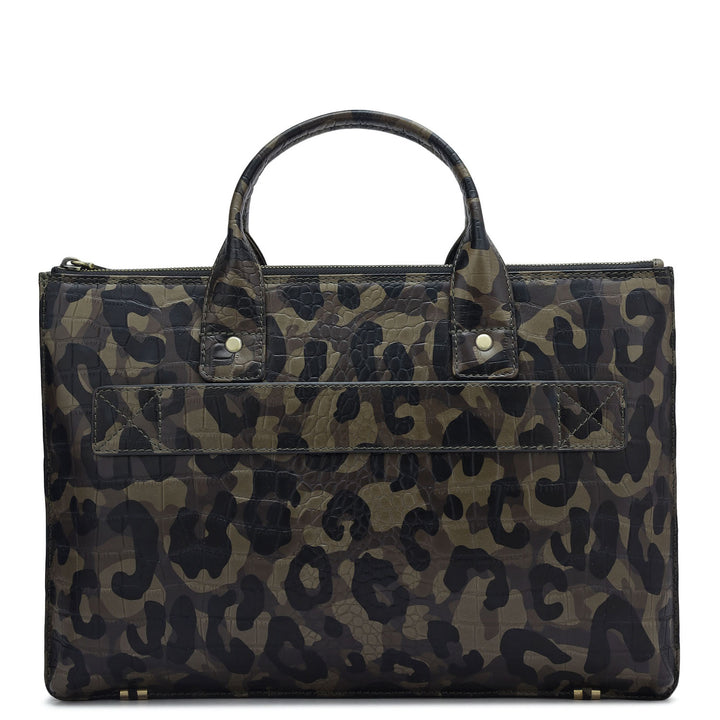 Military Green & Black Camouflage Leather Laptop Sleeve - Upto 14"