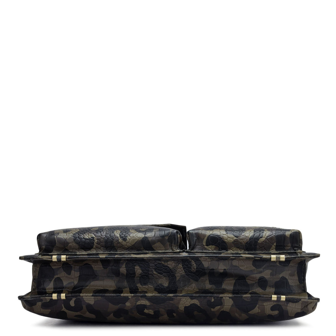 Military Green & Black Camouflage Leather Laptop Sleeve - Upto 14"