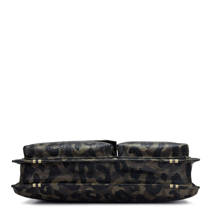 Military Green & Black Camouflage Leather Laptop Sleeve - Upto 14"