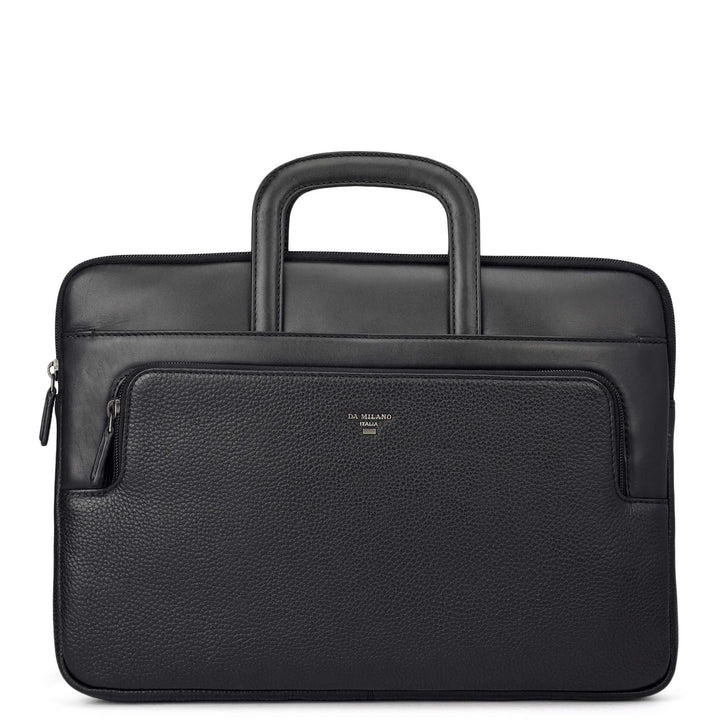 Wax Plain Leather Laptop Sleeve - Black