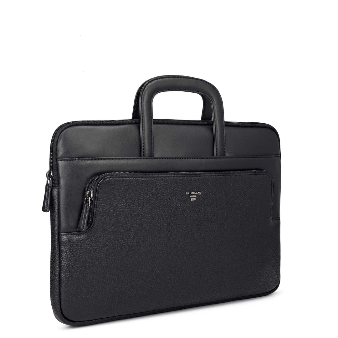 Wax Plain Leather Laptop Sleeve - Black