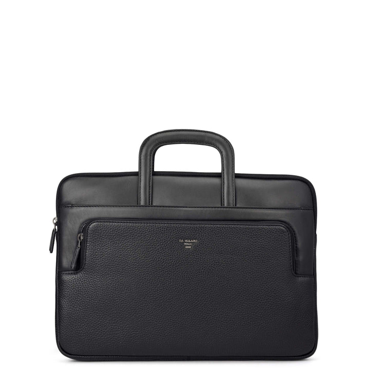 Wax Plain Leather Laptop Sleeve - Black