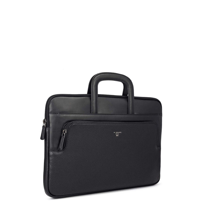 Wax Plain Leather Laptop Sleeve - Black