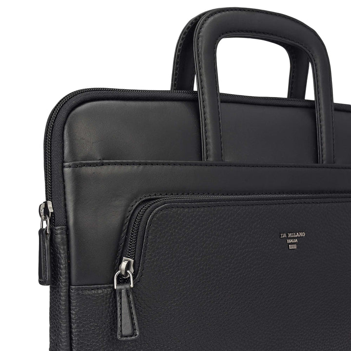 Wax Plain Leather Laptop Sleeve - Black