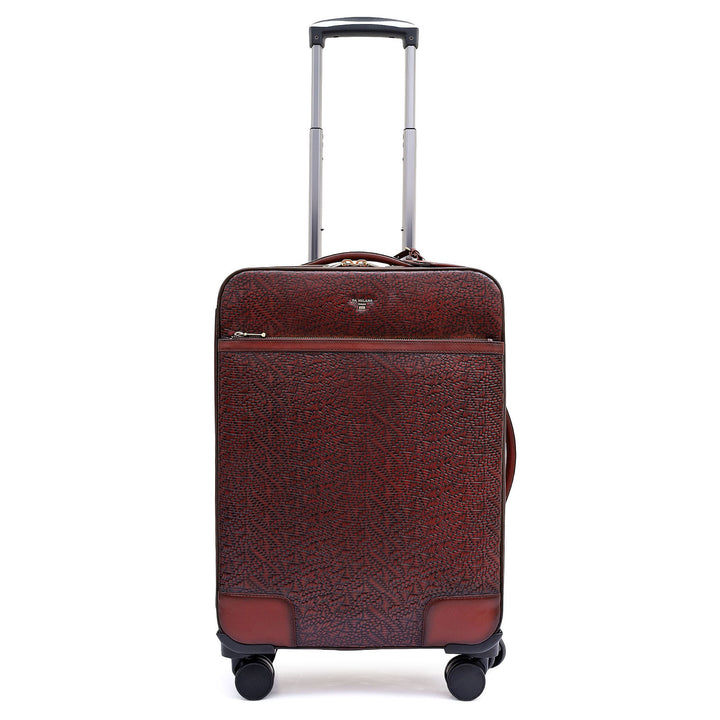Mat Emboss Plain Leather Trolley - Burgundy