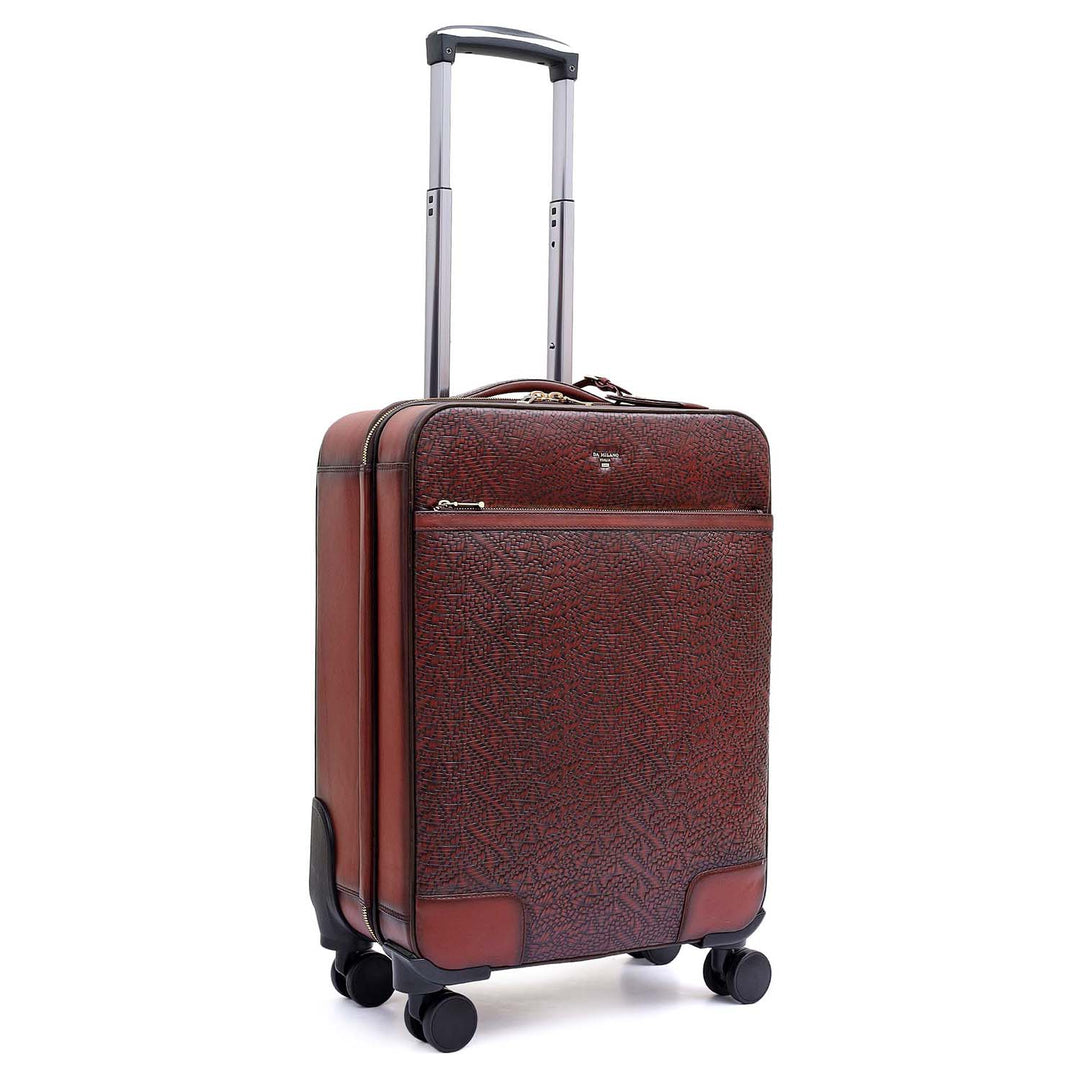 Mat Emboss Plain Leather Trolley - Burgundy