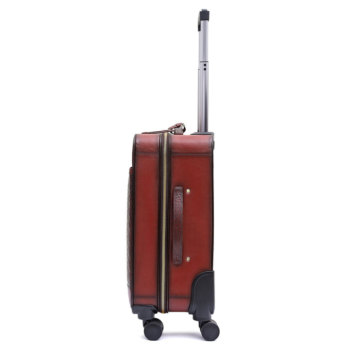 Mat Emboss Plain Leather Trolley - Burgundy