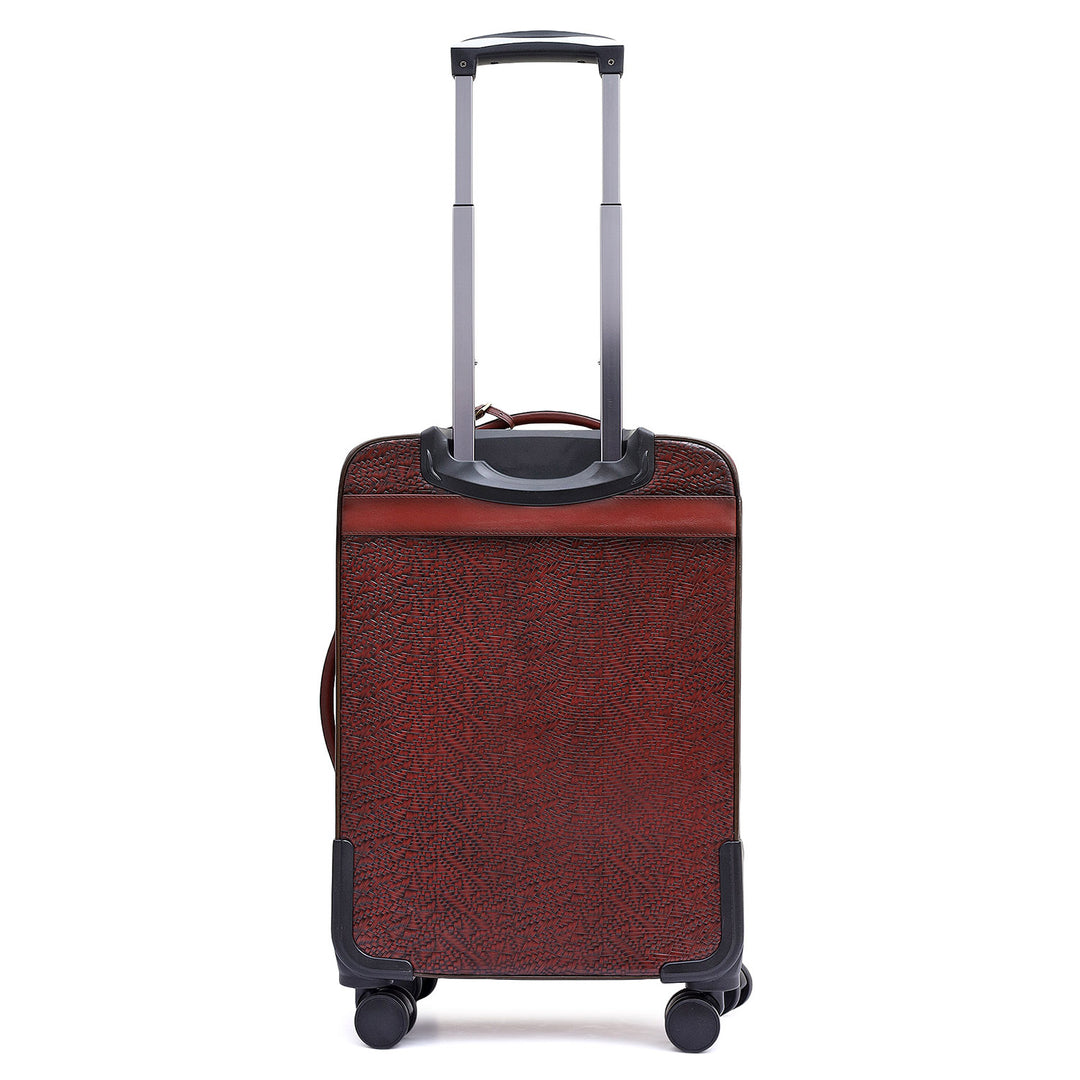 Mat Emboss Plain Leather Trolley - Burgundy