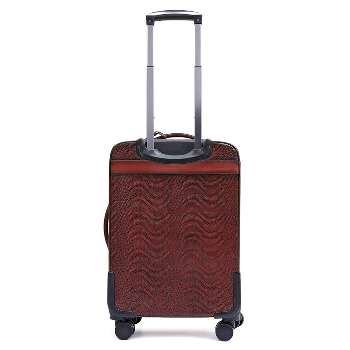 Mat Emboss Plain Leather Trolley - Burgundy