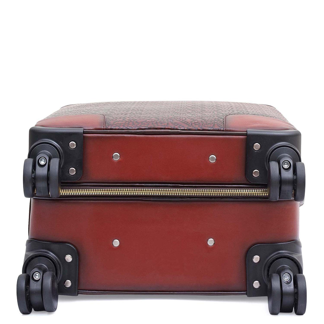Mat Emboss Plain Leather Trolley - Burgundy