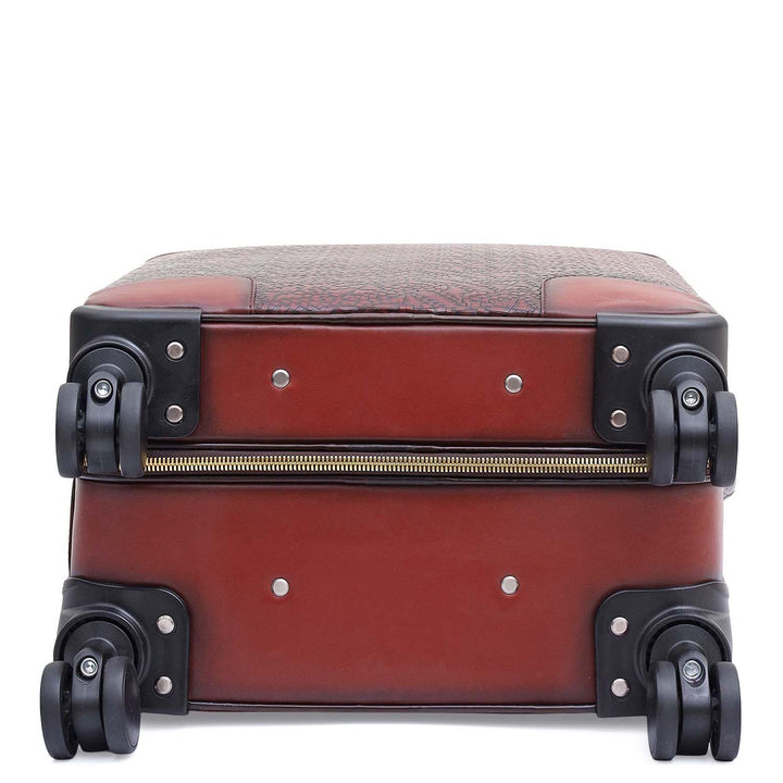 Mat Emboss Plain Leather Trolley - Burgundy