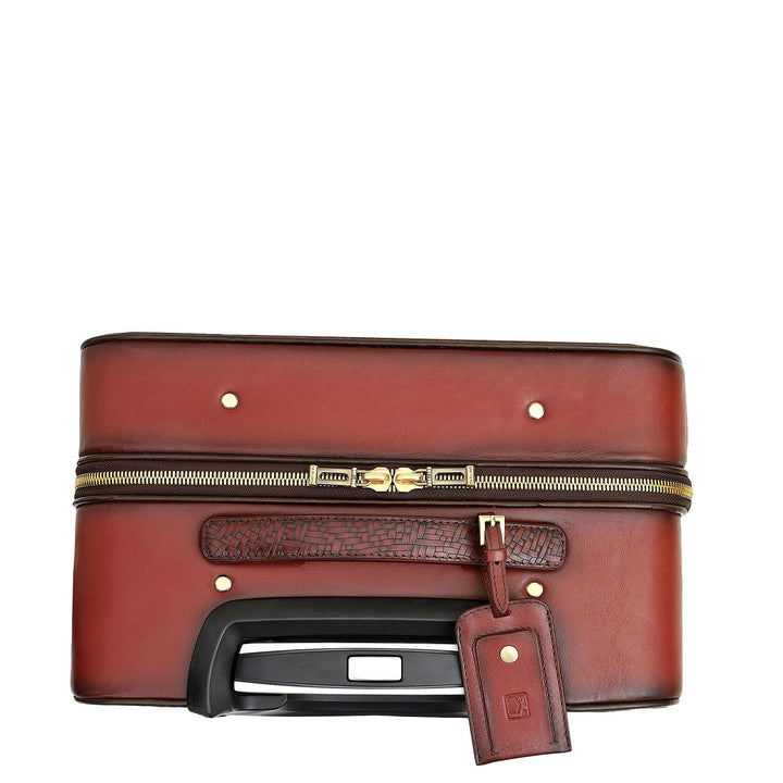 Mat Emboss Plain Leather Trolley - Burgundy