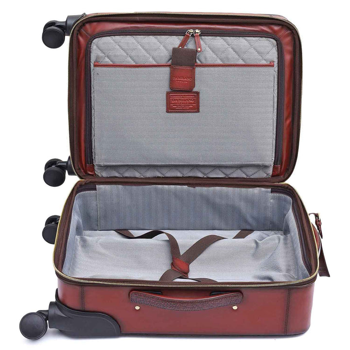 Mat Emboss Plain Leather Trolley - Burgundy