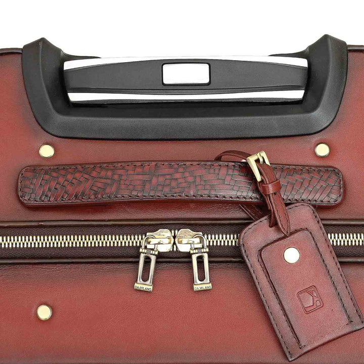 Mat Emboss Plain Leather Trolley - Burgundy