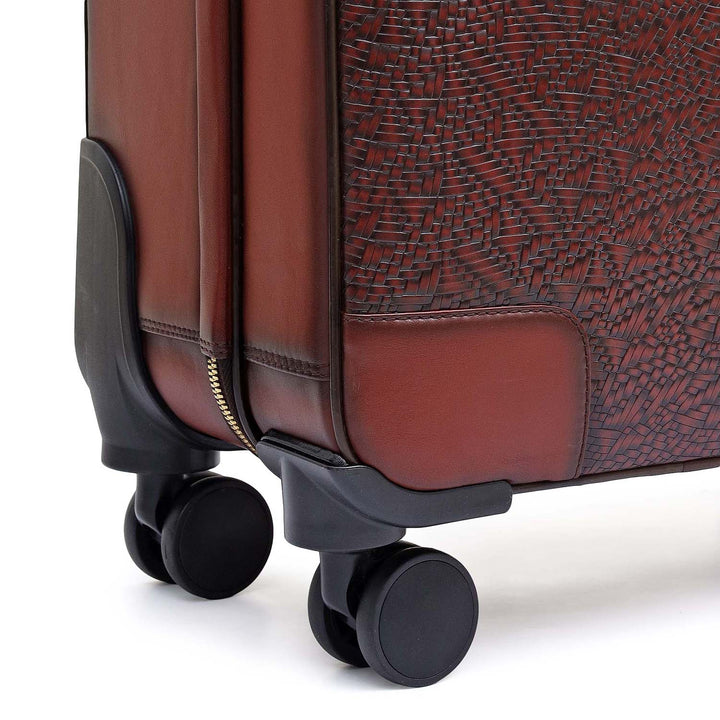 Mat Emboss Plain Leather Trolley - Burgundy
