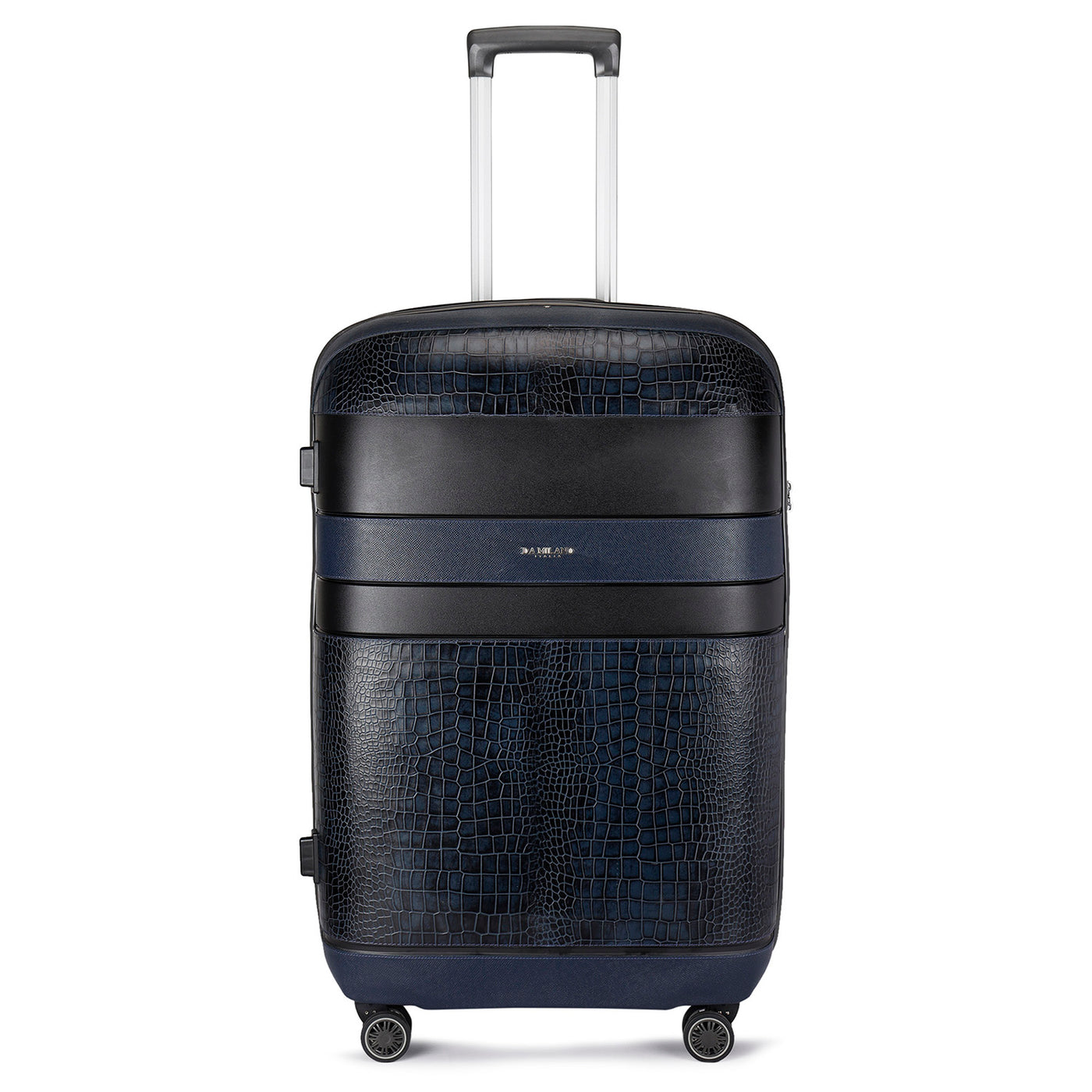 Large PC & Croco Leather Trolley - Navy