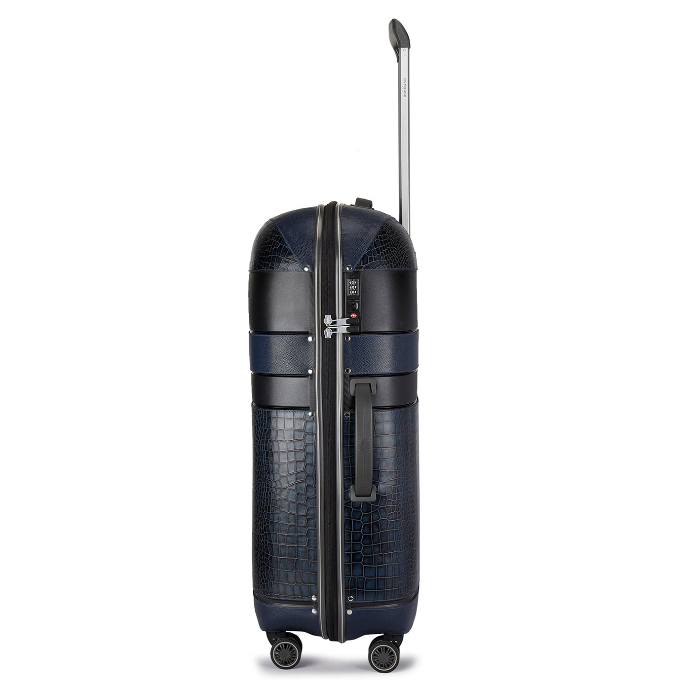 Large PC & Croco Leather Trolley - Navy