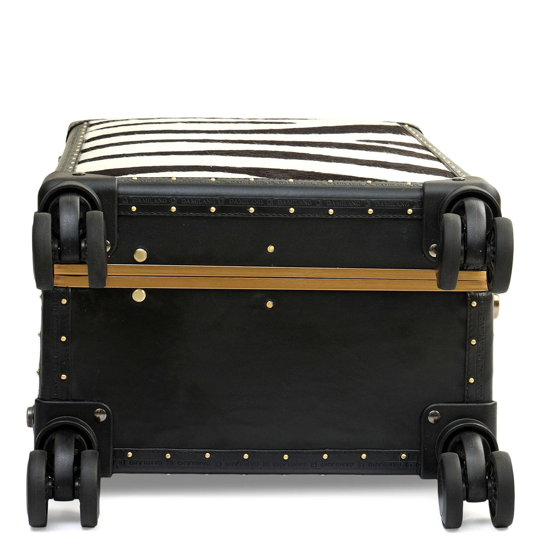 Fur Plain Leather Trunk Trolley - White & Black