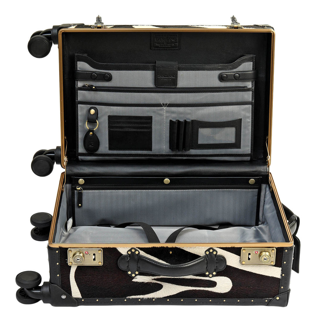 Fur Plain Leather Trunk Trolley - White & Black