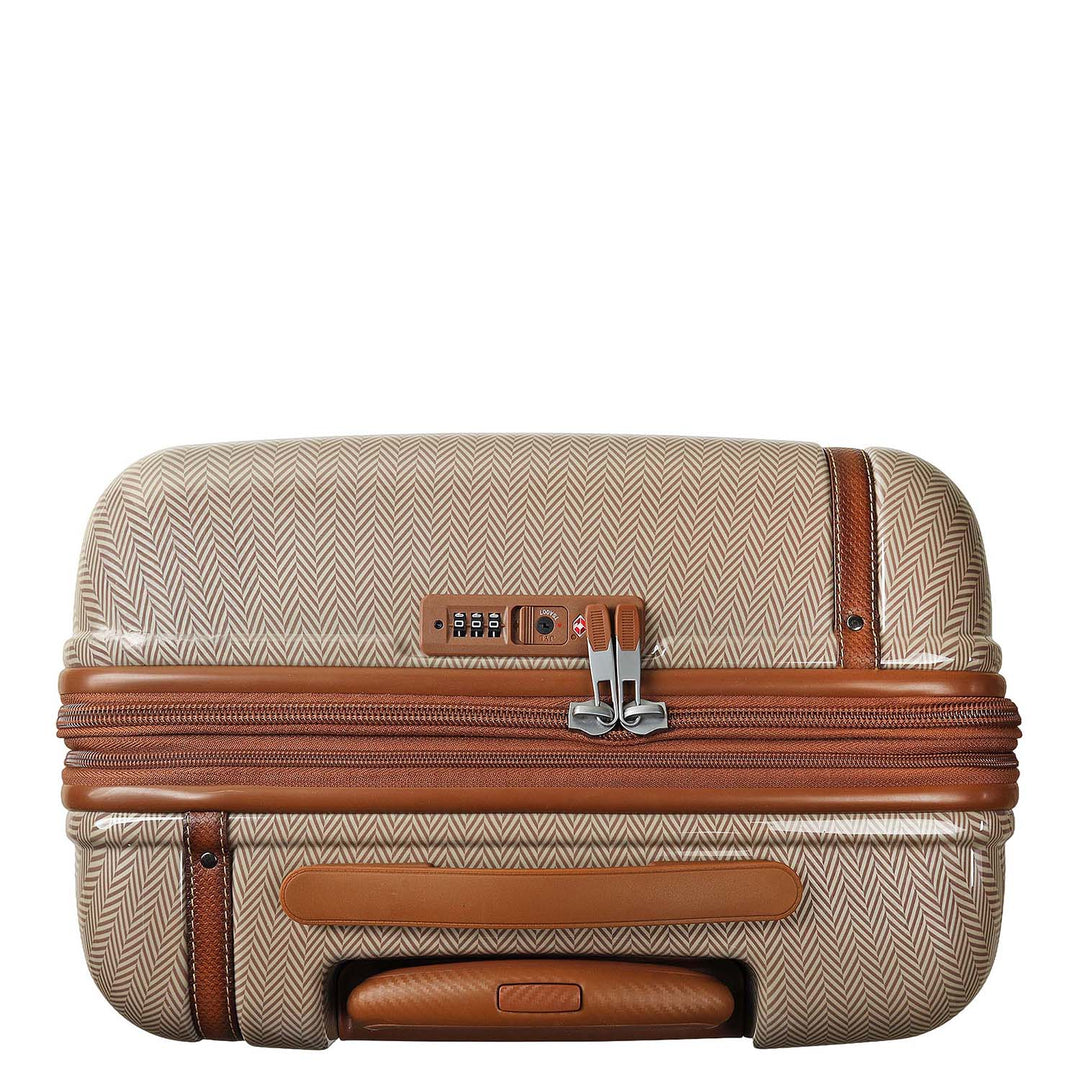 Polycarbonate Mat Emboss Leather Check-in Large Trolley - Beige & Brown