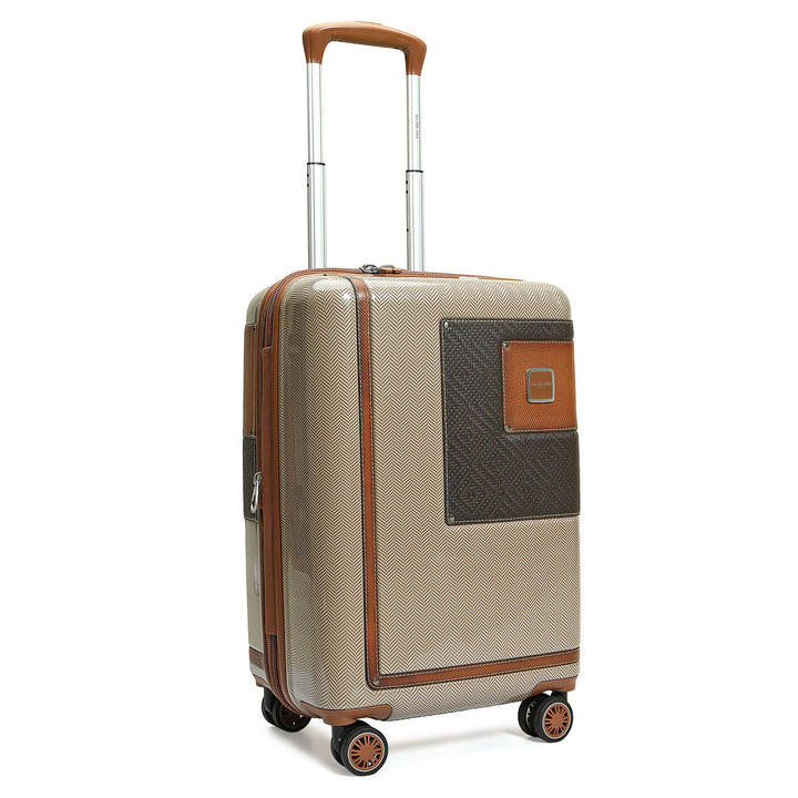 Small Heritage Embossed Beige & Brown Compact Trolley