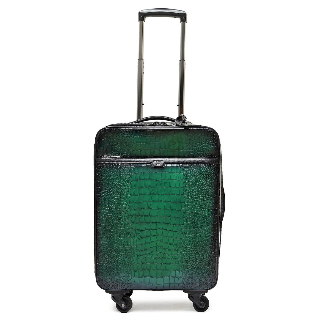 Croco Leather Check-in Medium Trolley - Sea Weed