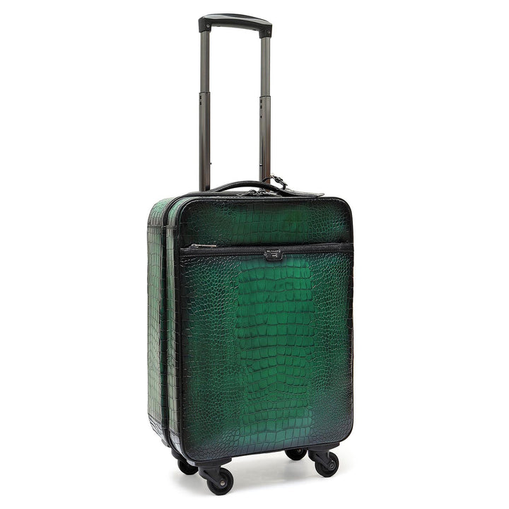 Croco Leather Check-in Medium Trolley - Sea Weed