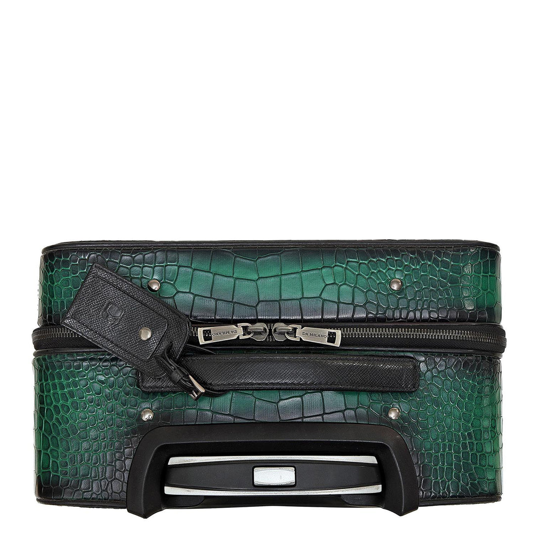 Croco Leather Check-in Medium Trolley - Sea Weed
