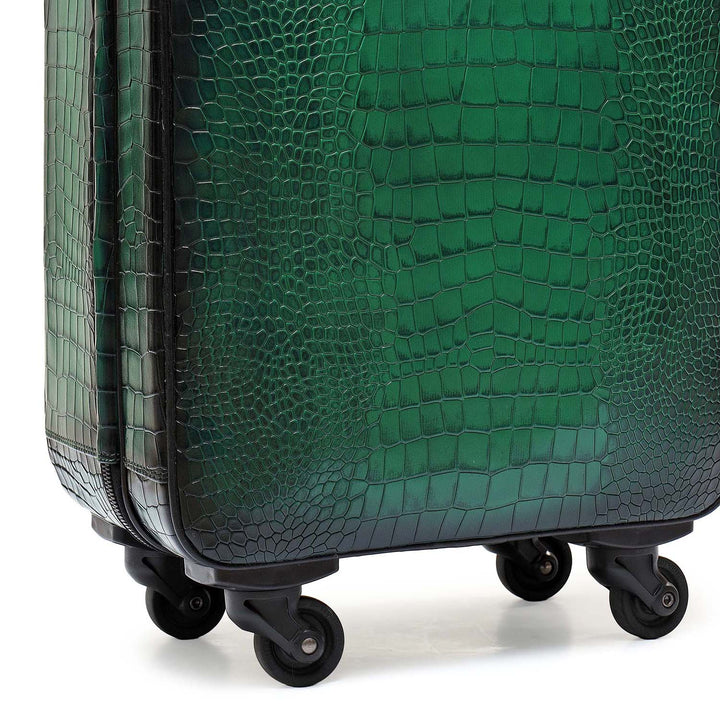 Croco Leather Check-in Medium Trolley - Sea Weed