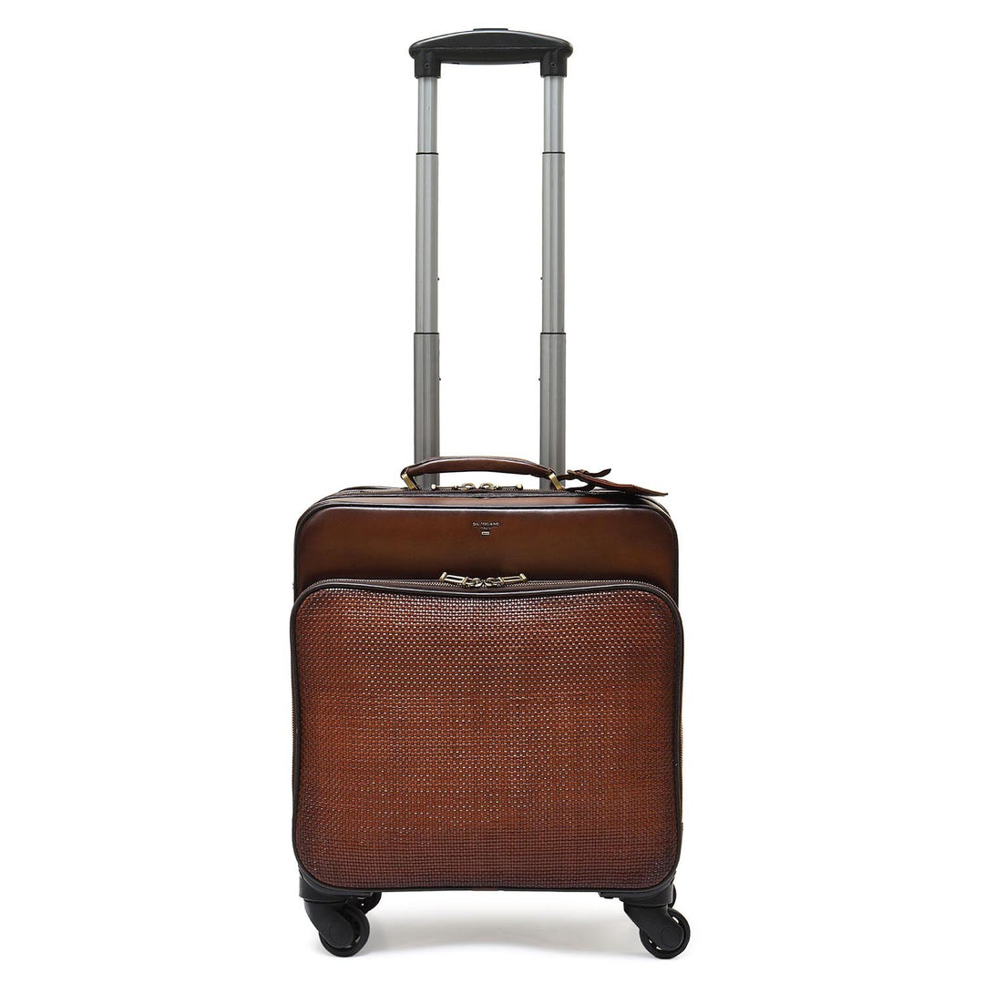 Mat Plain Leather Overnighter Trolley - Cognac