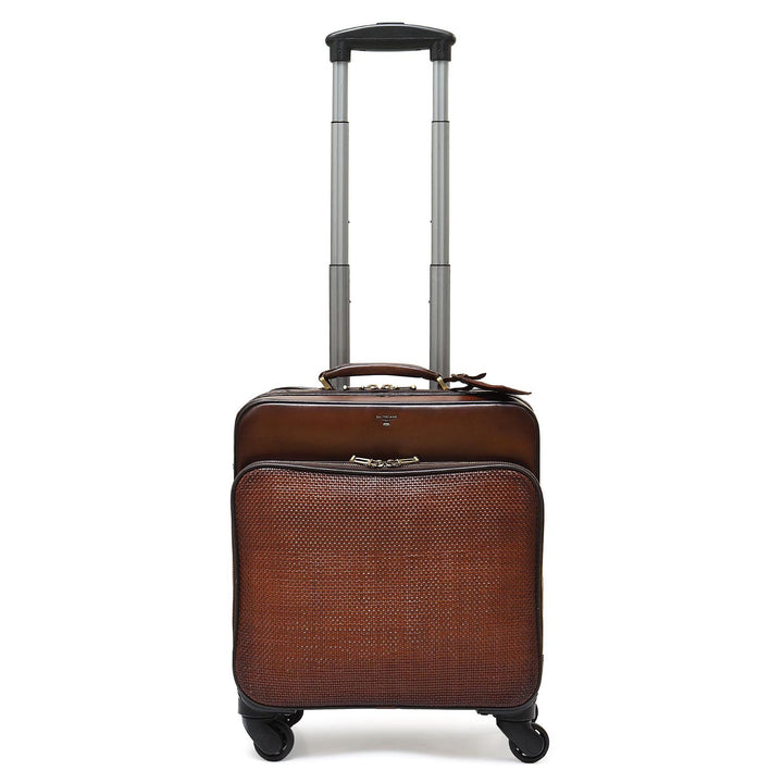 Mat Plain Leather Overnighter Trolley - Cognac