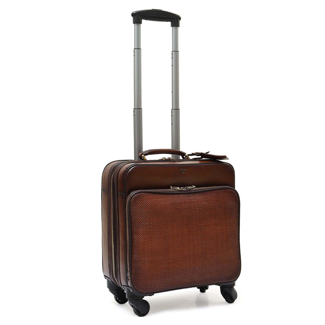 Mat Plain Leather Overnighter Trolley - Cognac