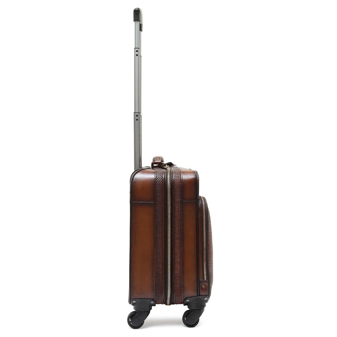 Mat Plain Leather Overnighter Trolley - Cognac