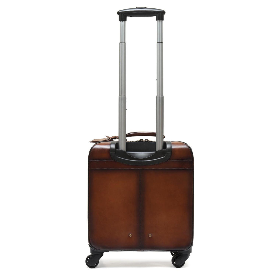 Mat Plain Leather Overnighter Trolley - Cognac