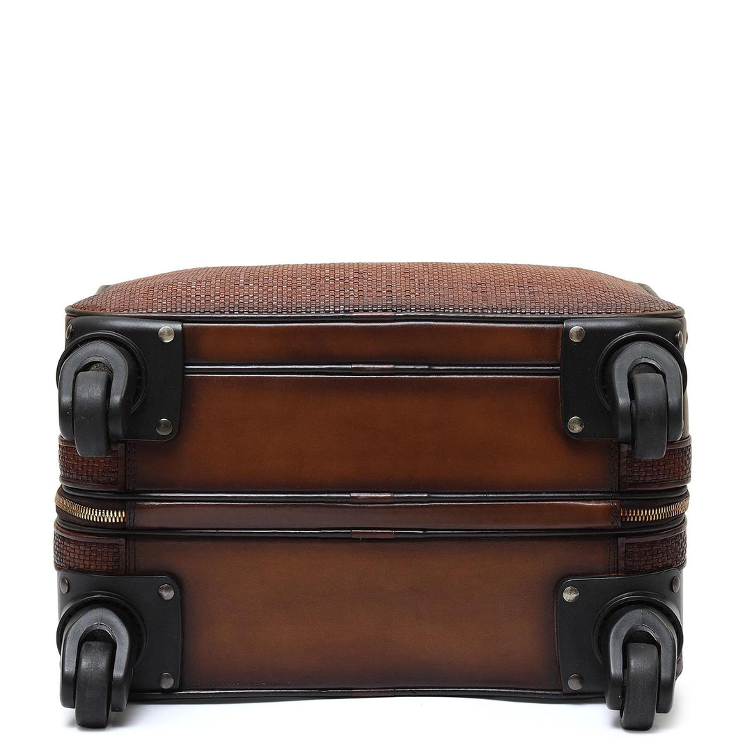 Mat Plain Leather Overnighter Trolley - Cognac
