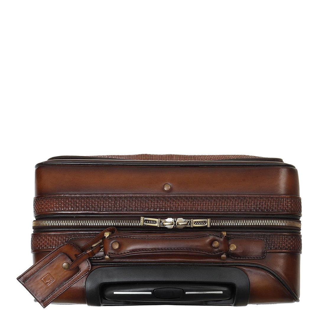 Mat Plain Leather Overnighter Trolley - Cognac