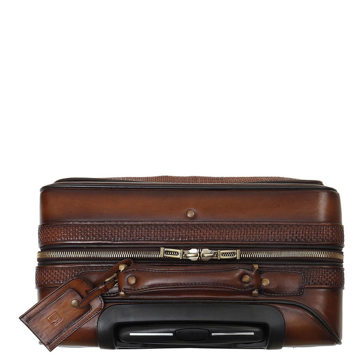 Mat Plain Leather Overnighter Trolley - Cognac