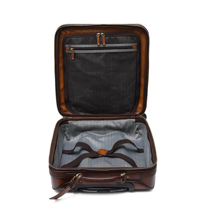 Mat Plain Leather Overnighter Trolley - Cognac