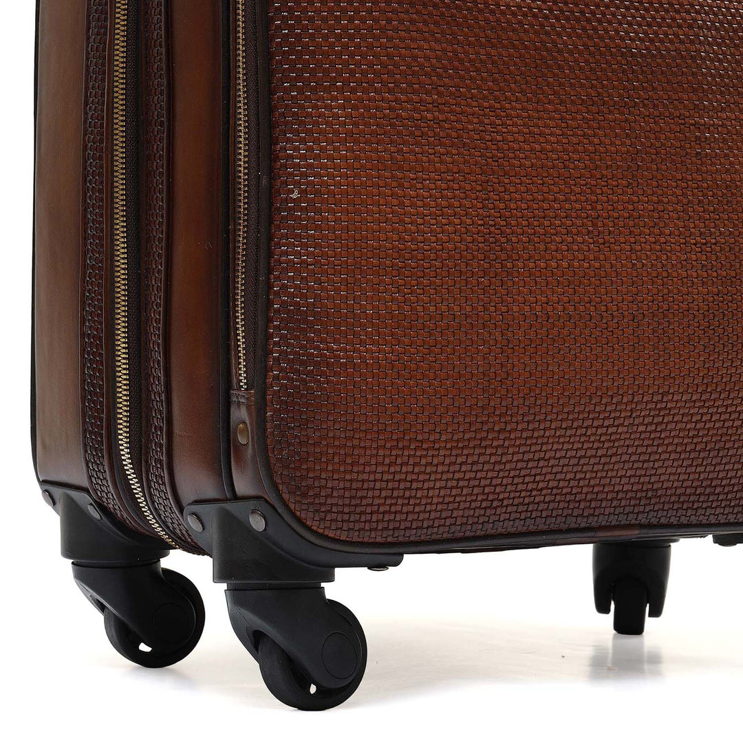 Mat Plain Leather Overnighter Trolley - Cognac