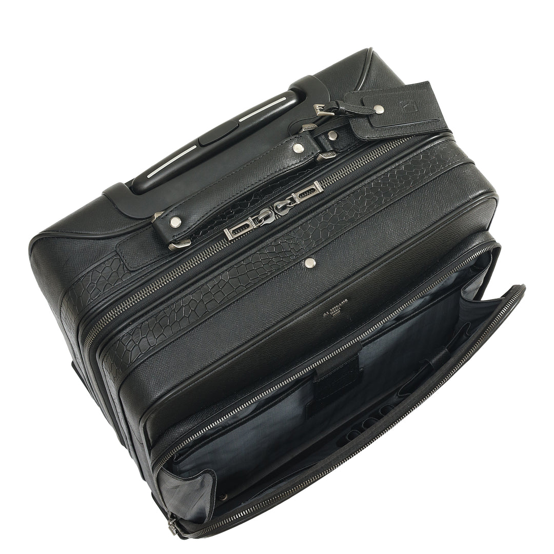 Croco Franzy Leather Overnighter Trolley - Black