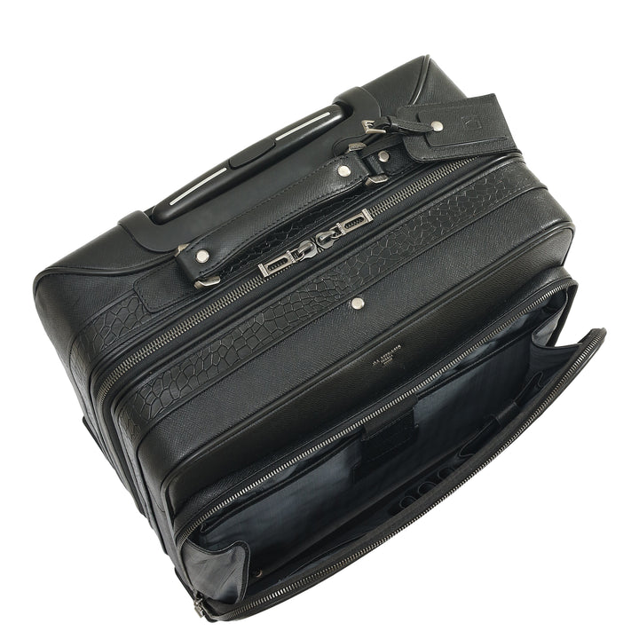 Croco Franzy Leather Overnighter Trolley - Black