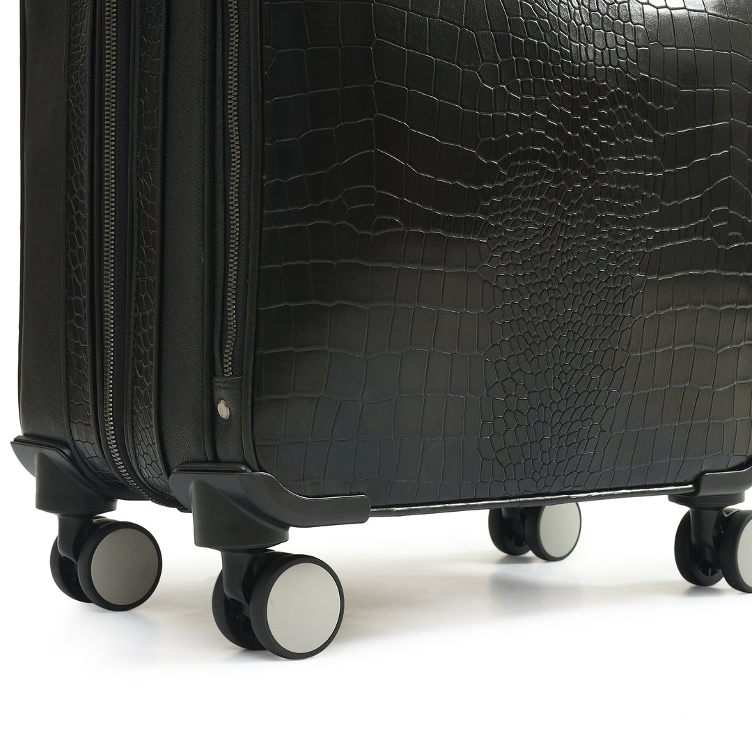 Croco Franzy Leather Overnighter Trolley - Black