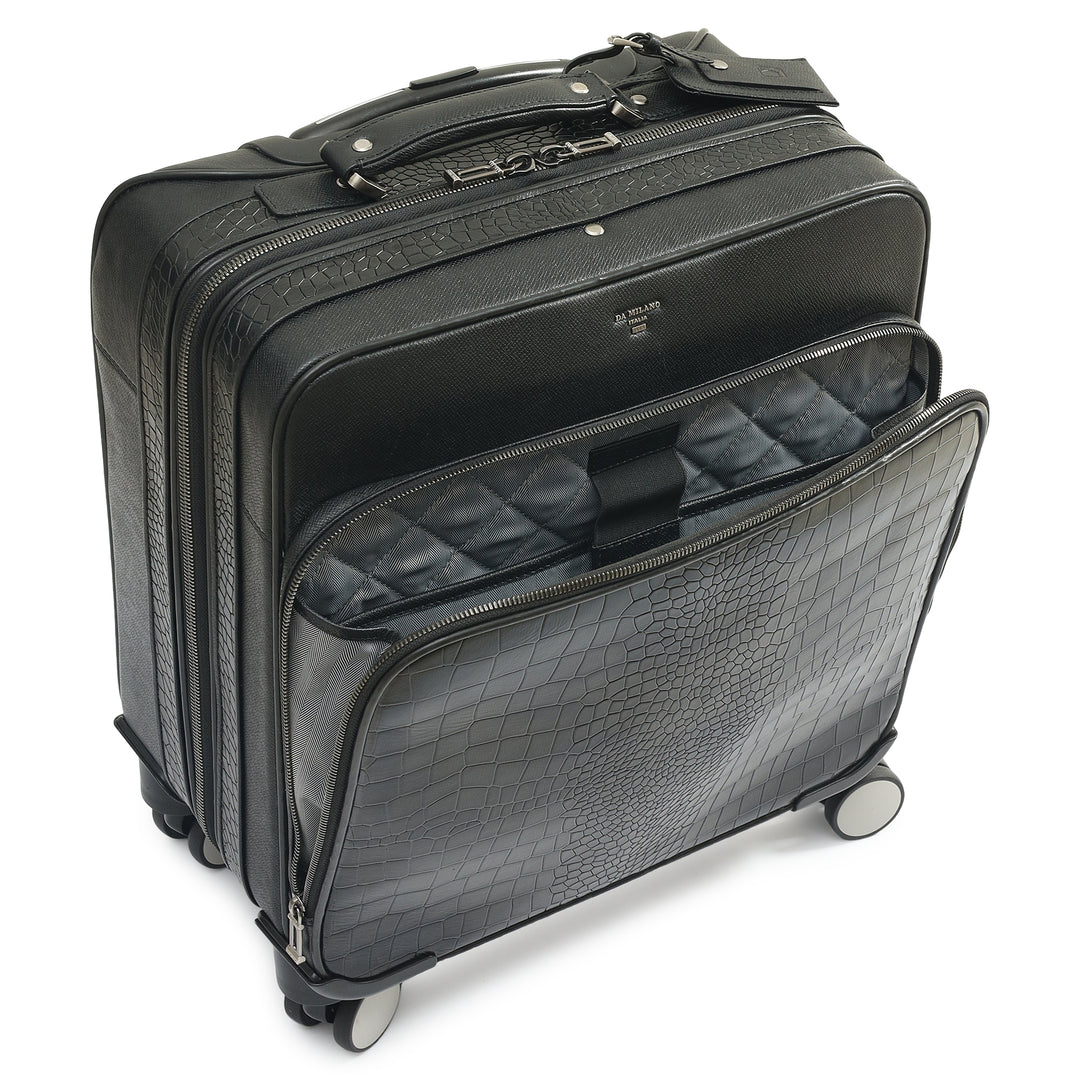 Croco Franzy Leather Overnighter Trolley - Black
