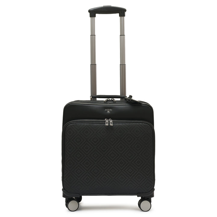 Mat Emboss Plain Leather Overnighter Trolley - Black