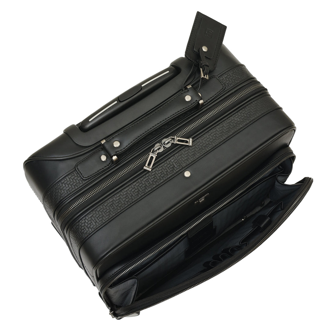 Mat Emboss Plain Leather Overnighter Trolley - Black
