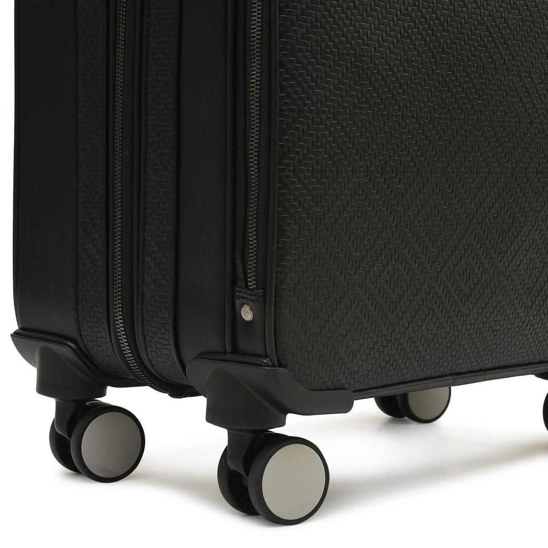 Mat Emboss Plain Leather Overnighter Trolley - Black