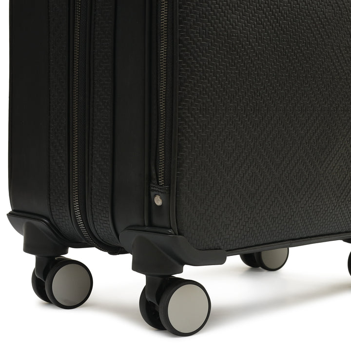 Mat Emboss Plain Leather Overnighter Trolley - Black