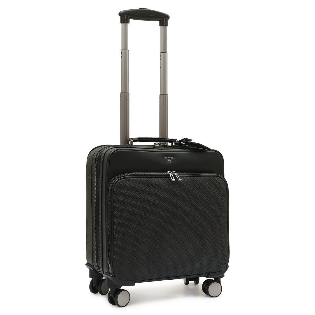 Mat Emboss Plain Leather Overnighter Trolley - Black